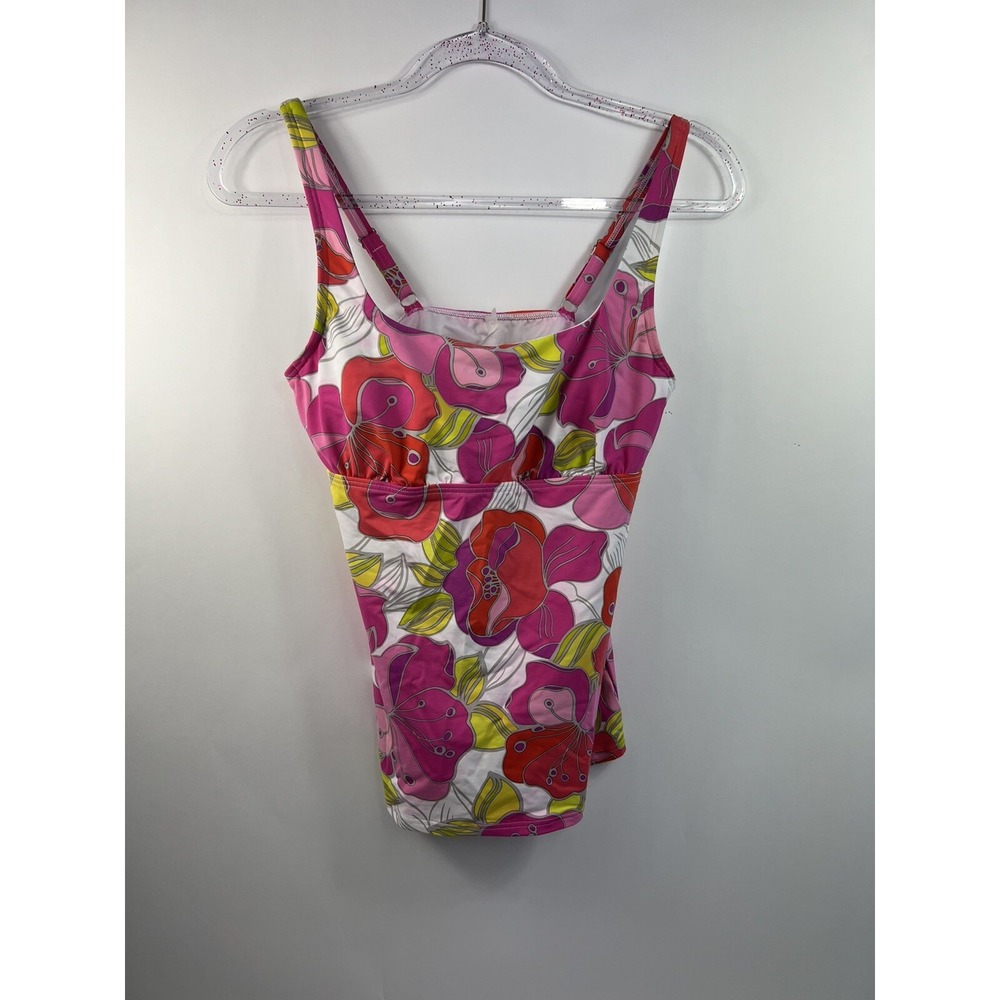 Lands End Tankini Top Women's Size 6 Pink/Yellow Floral Adjustable Strap